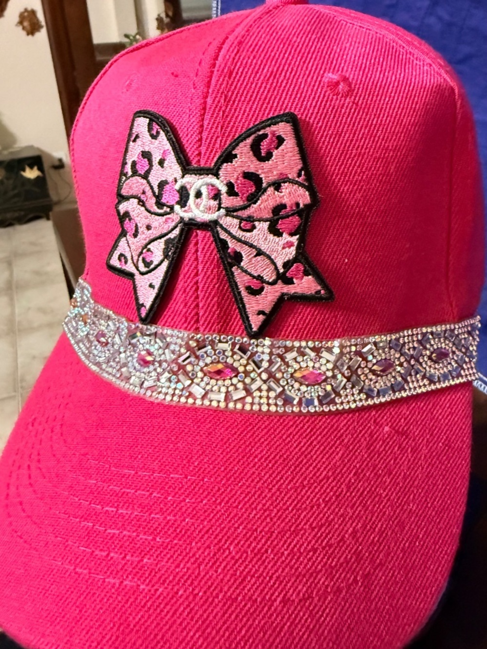Pink Bow Rhinestone Ball Cap - Picture 6 of 6